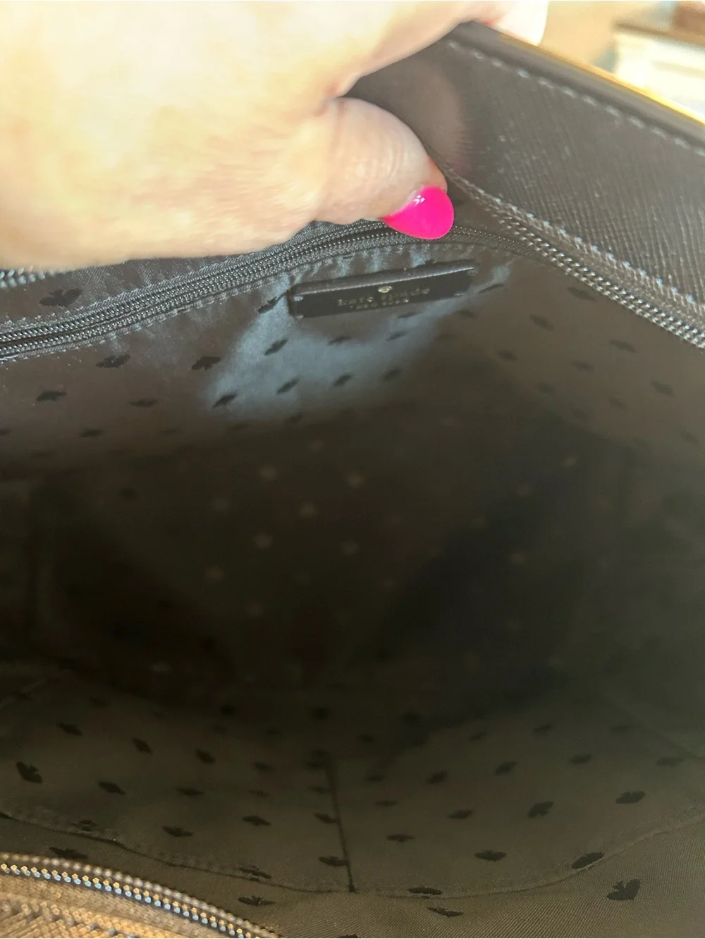 kate spade Black Saffiano Leather Tote with Floral Charm